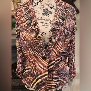 Alberto Makali Swirl Multicolor Stretch Blazer Zipper Collar Artsy Y2K 90s Boho